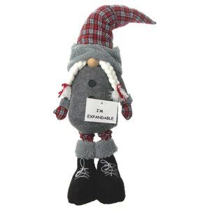 MeraVic Expandable Gnome Gray Red Plaid 21" to 25" Standing Home Decor Braids